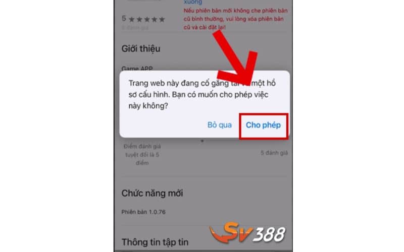 Bước 2 cho phép cài đặt để tiến hành quá trình tải app SV388 Bước 2 cho phép cài đặt để tiến hành quá trình tải app SV388