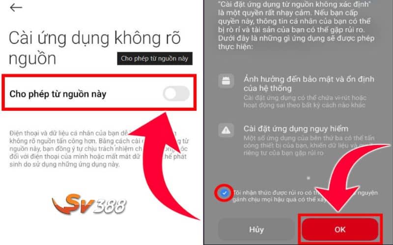 Cho phép cài ứng dụng không rõ nguồn gốc để hoàn tất tải app trên Android Cho phép cài ứng dụng không rõ nguồn gốc để hoàn tất tải app trên Android