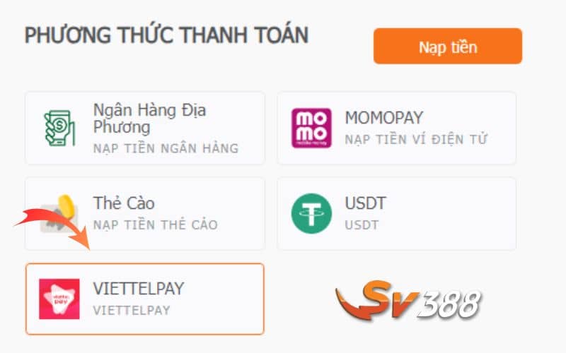 Chọn hình thức nạp tiền ViettelPay từ hệ thống Chọn hình thức nạp tiền ViettelPay từ hệ thống