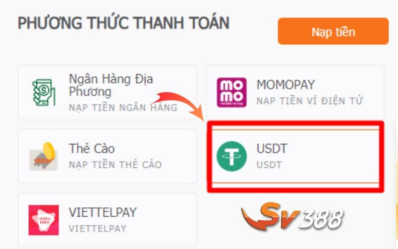 Chọn nạp tiền USDT từ danh sách Chọn nạp tiền USDT từ danh sách