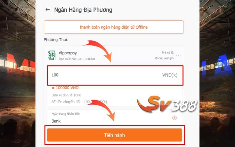 Nhập số tiền cần nạp và chọn tiến hành để tiếp tục Nhập số tiền cần nạp và chọn tiến hành để tiếp tục