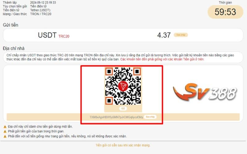 Thực hiện chuyển tiền qua các thông tin USDT mà nhà cái cung cấp Thực hiện chuyển tiền qua các thông tin USDT mà nhà cái cung cấp